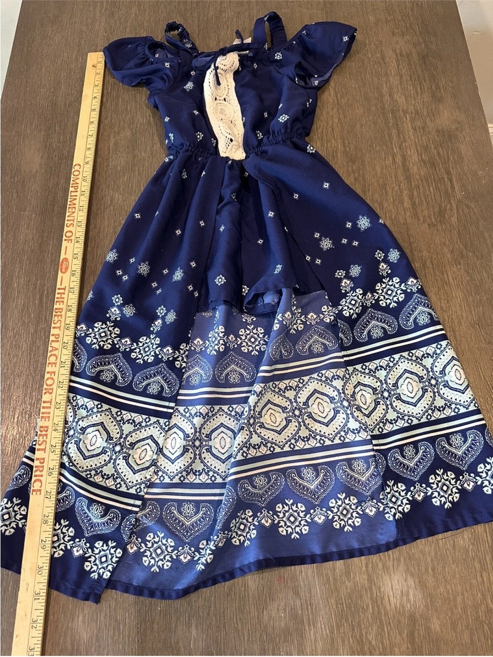 Girls navy blue skirted overlay romper